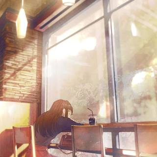 Anime cafe aesthetic desktop wallpaper