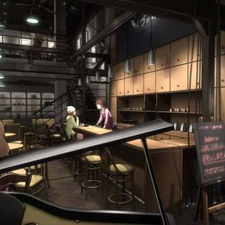 Anime cafe aesthetic desktop wallpaper