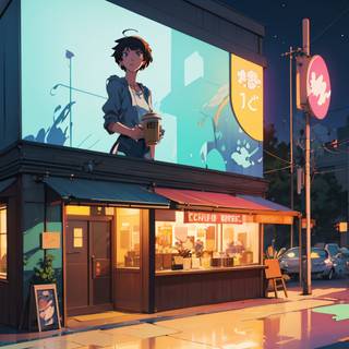 Anime cafe aesthetic desktop wallpaper