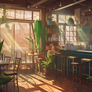 Anime cafe aesthetic desktop wallpaper