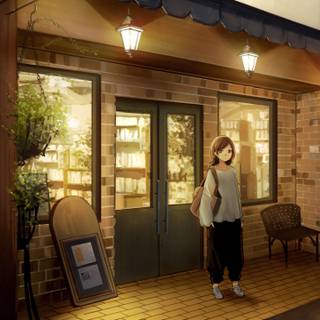 Anime cafe aesthetic desktop wallpaper