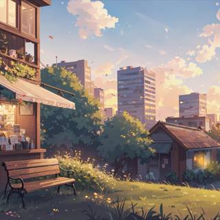 Anime cafe aesthetic desktop wallpaper