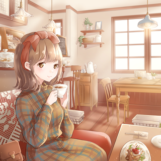 Anime cafe aesthetic desktop wallpaper