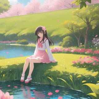 Anime girl spring iPhone wallpaper
