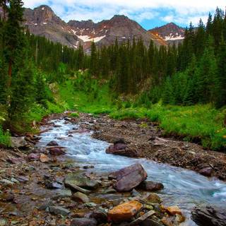 Spring mountain river wallpaper