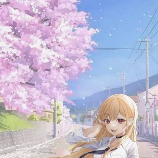 Anime girl spring iPhone wallpaper