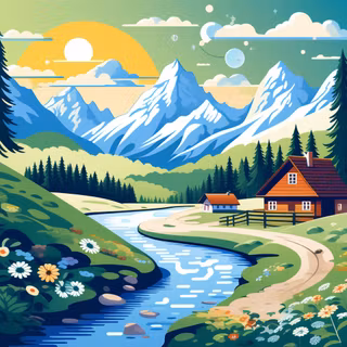 Spring landscape minimalist wallpaper