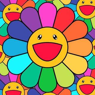 Smiley faces and flowers wallpaper