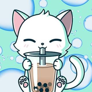 Cute cat drinking boba tea wallpaper