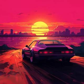 Car in sunset wallpaper