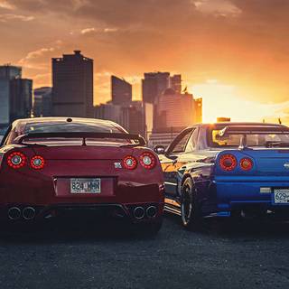 Car in sunset wallpaper