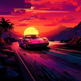 Car in sunset wallpaper
