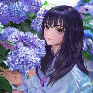 Purple flowers anime wallpaper