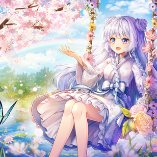 Purple flowers anime wallpaper