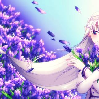 Purple flowers anime wallpaper