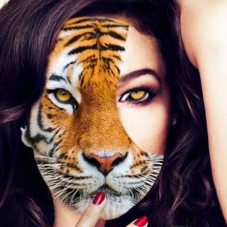 Half tiger and human wallpaper