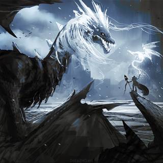 White and blue Wyvern wallpaper
