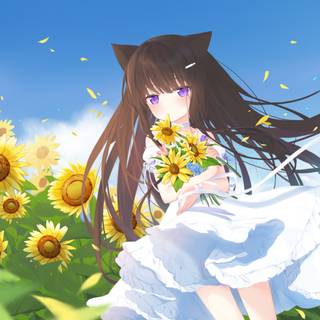 Anime girl summer sunflower wallpaper