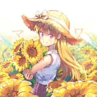 Anime girl summer sunflower wallpaper