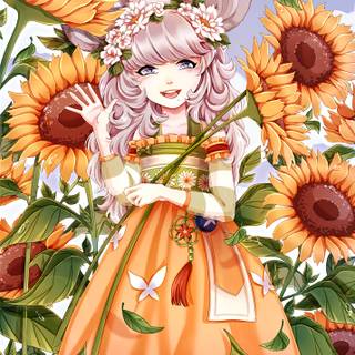 Anime girl summer sunflower wallpaper
