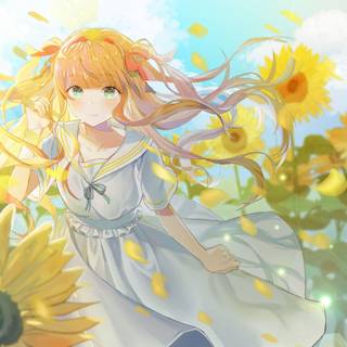 Anime girl summer sunflower wallpaper
