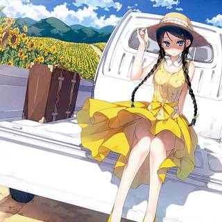 Anime girl summer sunflower wallpaper