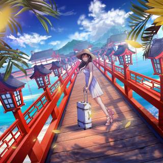 Anime girl summer sunflower wallpaper