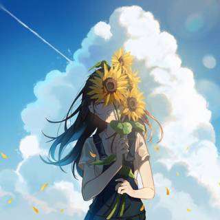 Anime girl summer sunflower wallpaper