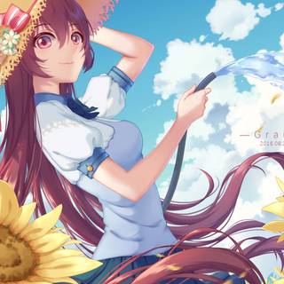 Anime girl summer sunflower wallpaper