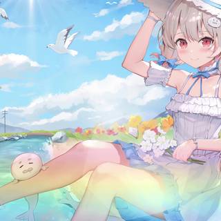 Anime girl summer sunflower wallpaper