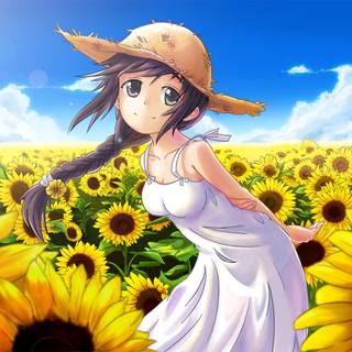 Anime girl summer sunflower wallpaper