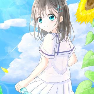 Anime girl summer sunflower wallpaper