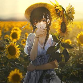 Anime girl summer sunflower wallpaper