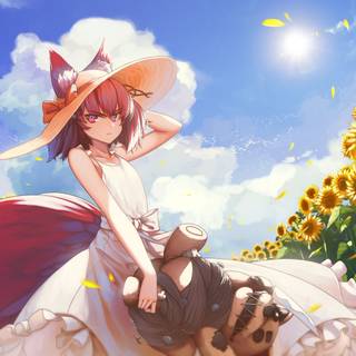 Anime girl summer sunflower wallpaper