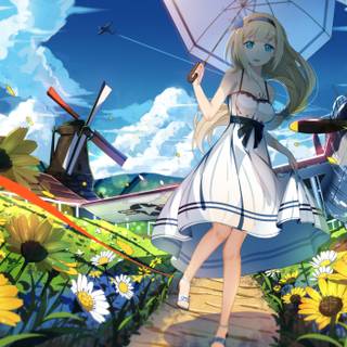 Anime girl summer sunflower wallpaper