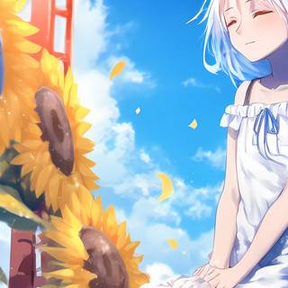 Anime girl summer sunflower wallpaper