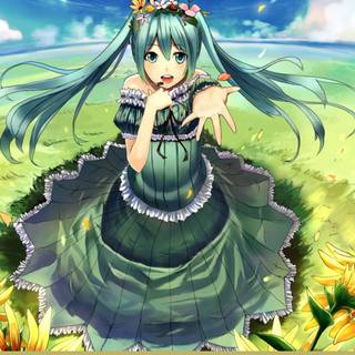 Anime girl summer sunflower wallpaper