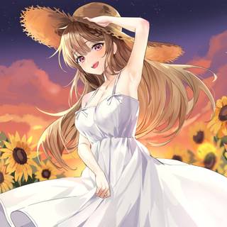 Anime girl summer sunflower wallpaper