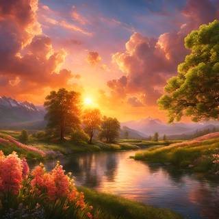 Spring sunset 4k wallpaper