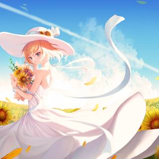 Anime girl summer sunflower wallpaper
