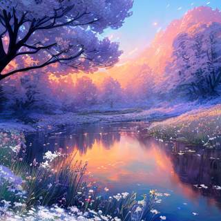 Sunny spring lake wallpaper