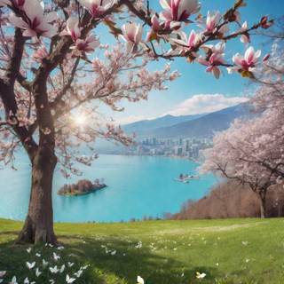 Sunny spring lake wallpaper