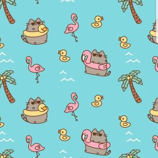 Kawaii summer Pusheen wallpaper