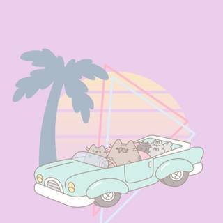 Kawaii summer Pusheen wallpaper