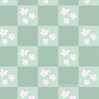 Pink and green checkered wallpaper