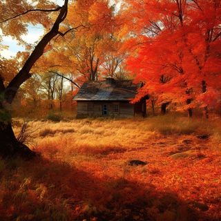 Autumn cabin wallpaper
