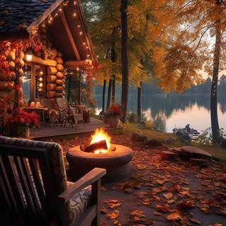 Autumn cabin wallpaper