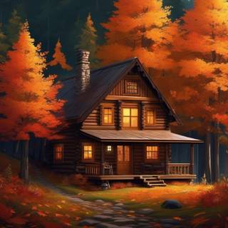 Autumn cabin wallpaper