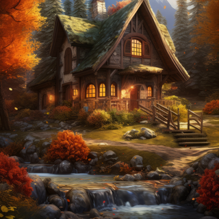 Autumn cabin wallpaper