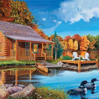 Autumn cabin wallpaper